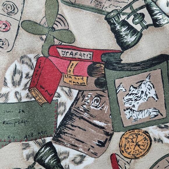 RARE Vintage Adventurer Gear Allover print Short Blouse/Women's Shirt/BeigeSMALL - Picture 6 of 8